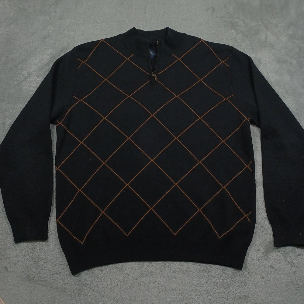 Scott Barber Sweater Mens Large Black Merino Wool 1/4 Zip Pullover‎ Preppy
